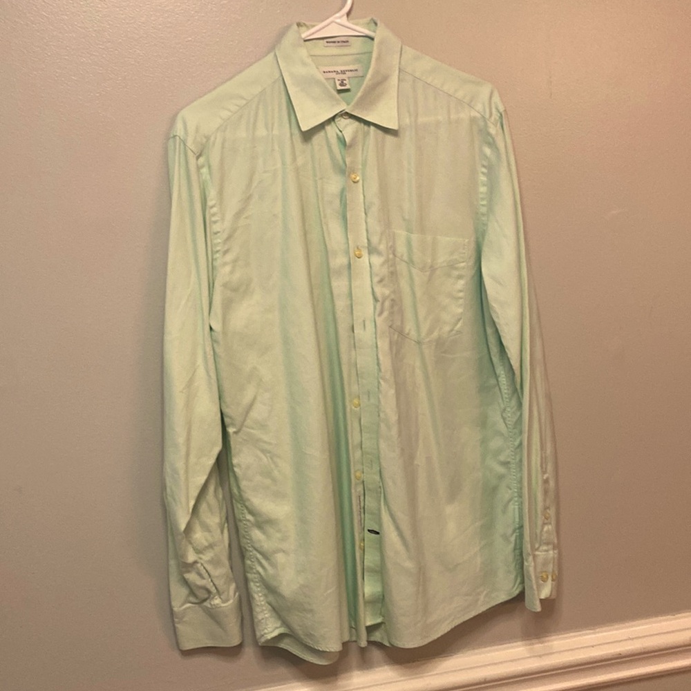 Banana Republic Button Down Light Green Dress Shirt Size 15-15.5 M Fitted Italy